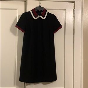 black white and burgundy collared dress